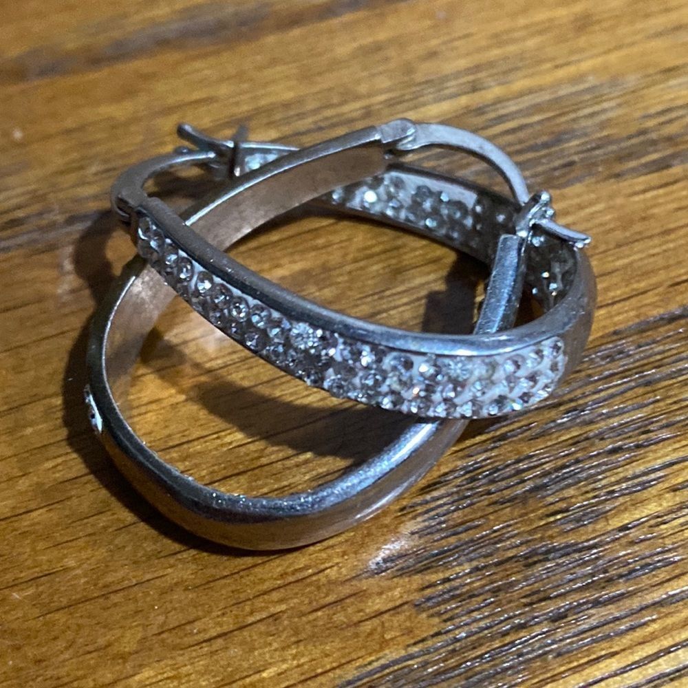 Chrystina Chrystal Sparkling Hoop Earrings Fine silver plated